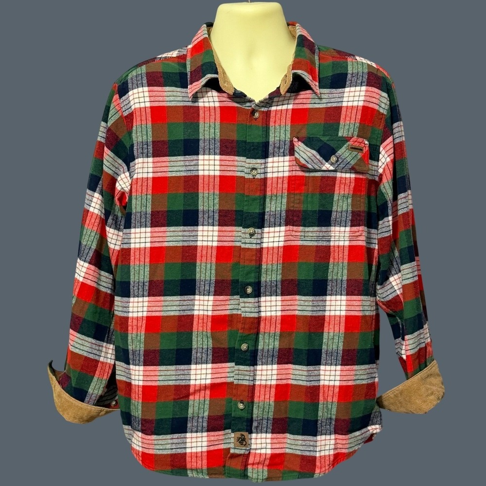 Legendary Whitetails Buck Camp Flannel Shirt Mens Corduroy Collar Red Green L